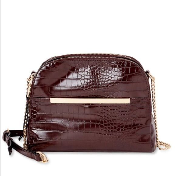 Chocolate Brown Faux Crocodile Leather Crossbody - Picture 1 of 4
